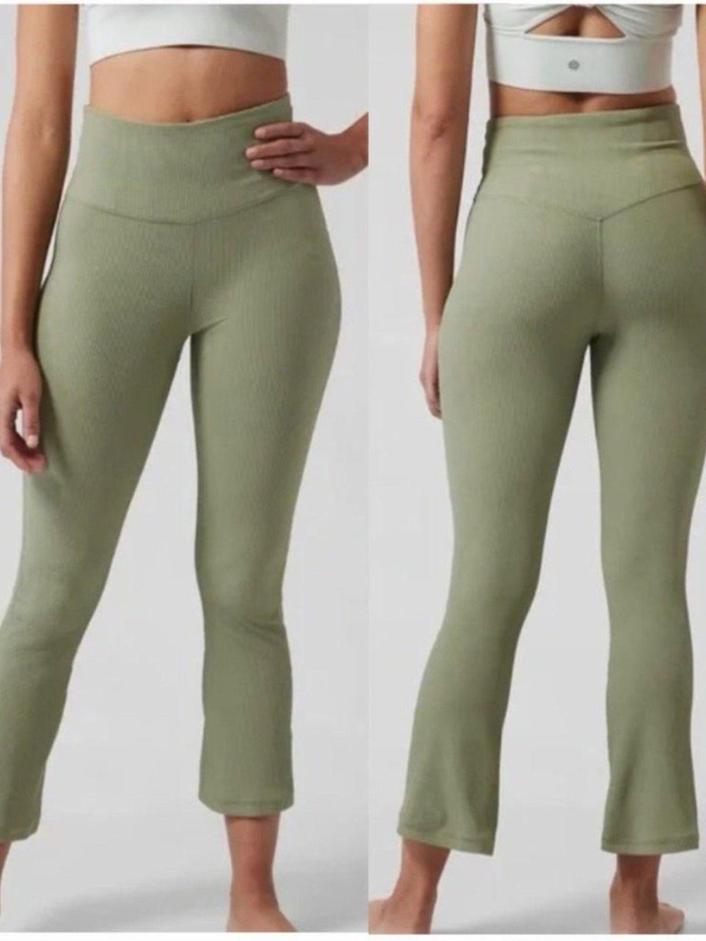 Athleta light green elation rib crop flare loungewear pant